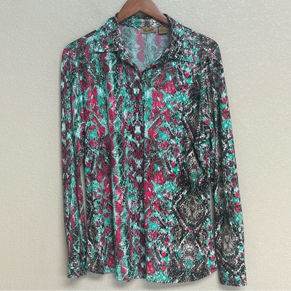 Wrangler Women’s Button-Up Shirt Size Large Multicolor Snake Print Long Sleeve - Picture 1 of 4